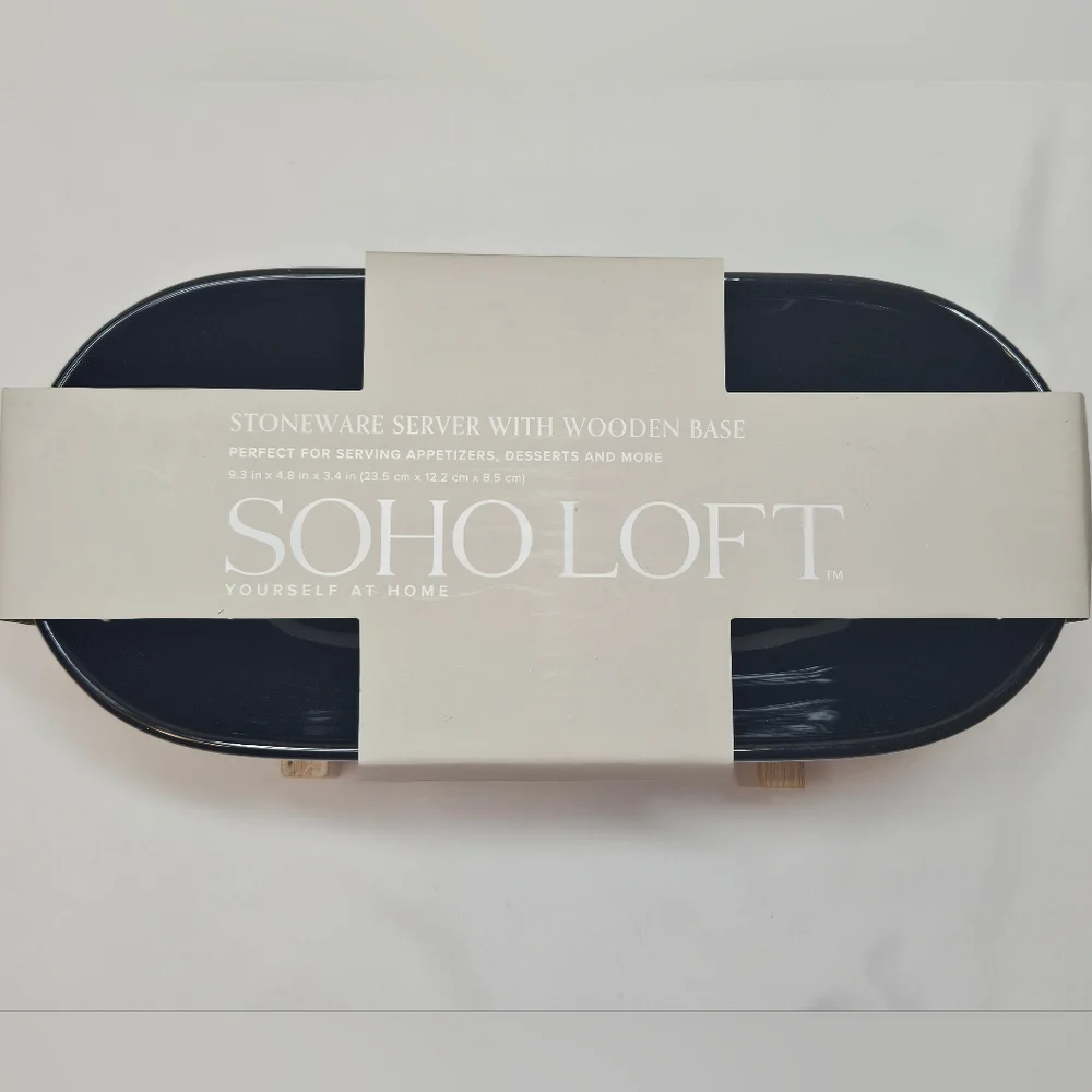 Soho Loft Black Bowl with Wooden Stand NEW - Picture 2 of 7